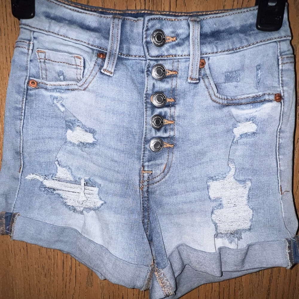 Aeropostale SZ 00 Blue Jean Shorts High-Waisted Distressed